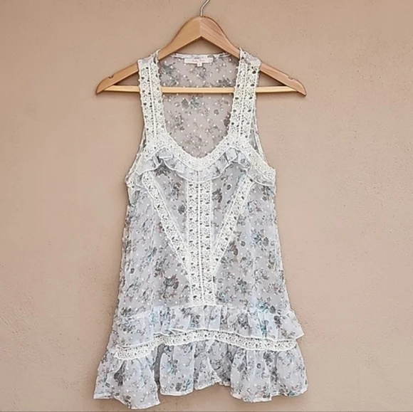 RUBY ROSE Lace Tank Top Small S Eyelet Ruffle Hem Cottagecore Fairy - Picture 4 of 13